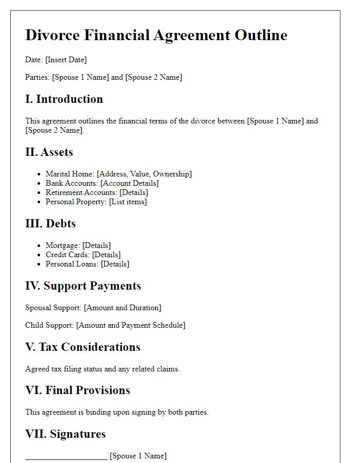 Letter template of divorce financial agreement outline