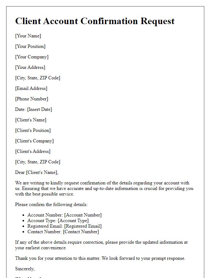 Letter template of Client Account Confirmation Request