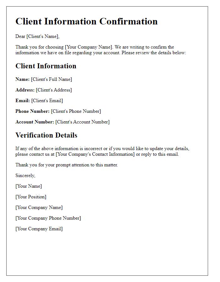 Letter template of Client Information Confirmation Letter