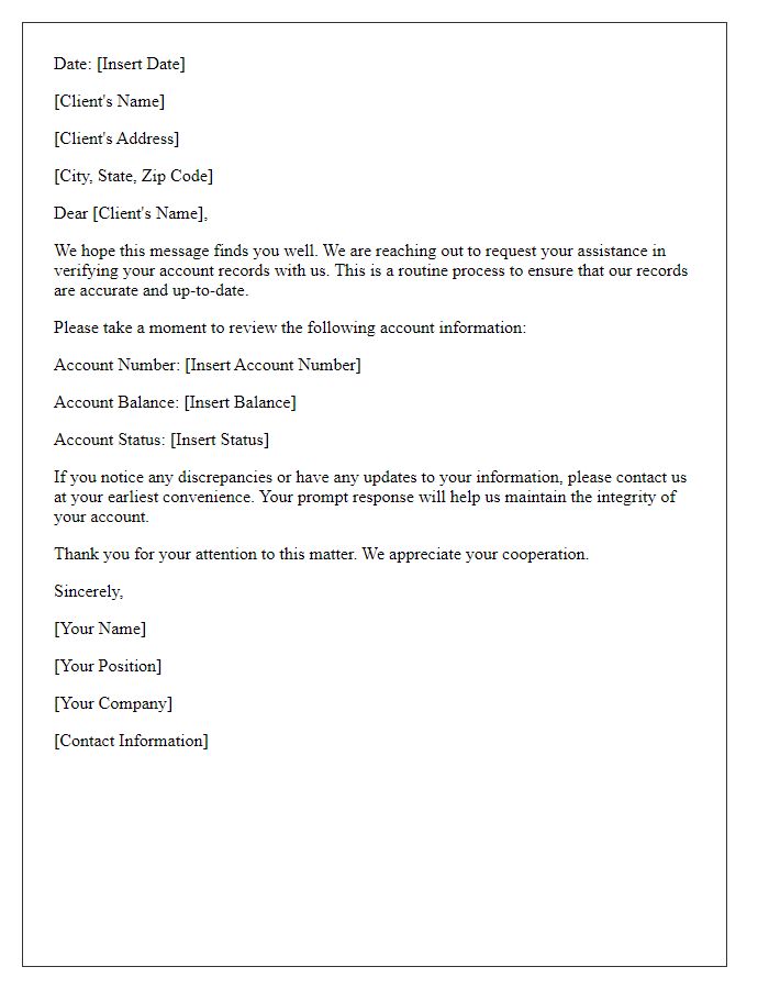 Letter template of Request for Client Verification of Account Records