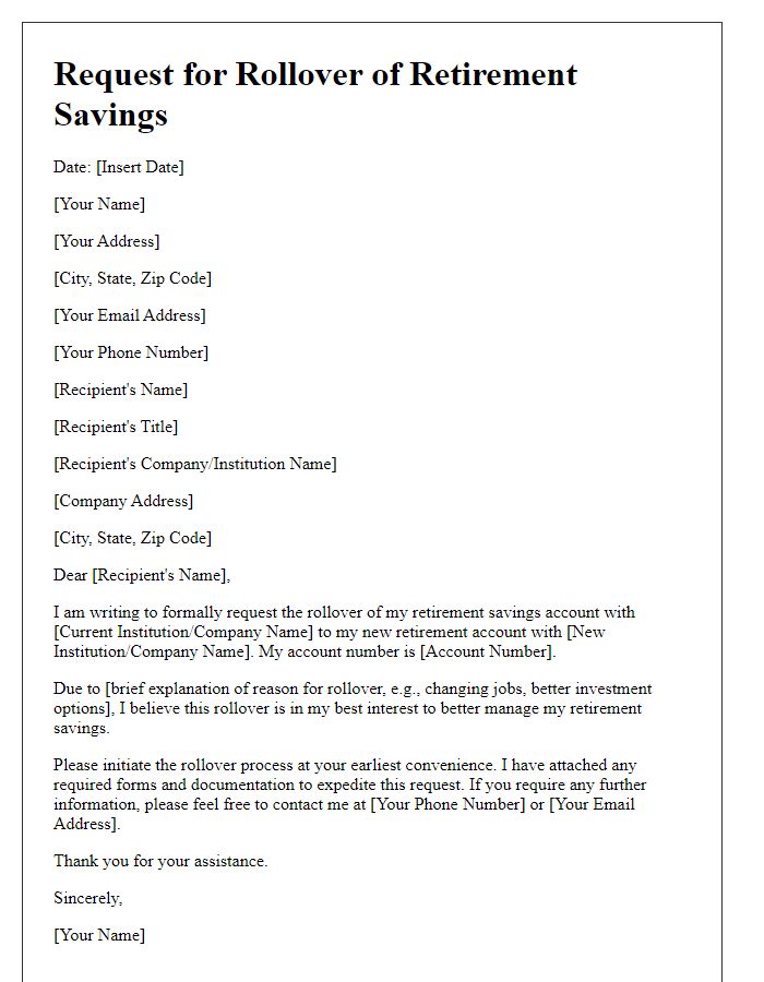 Letter template of request for rollover of retirement savings