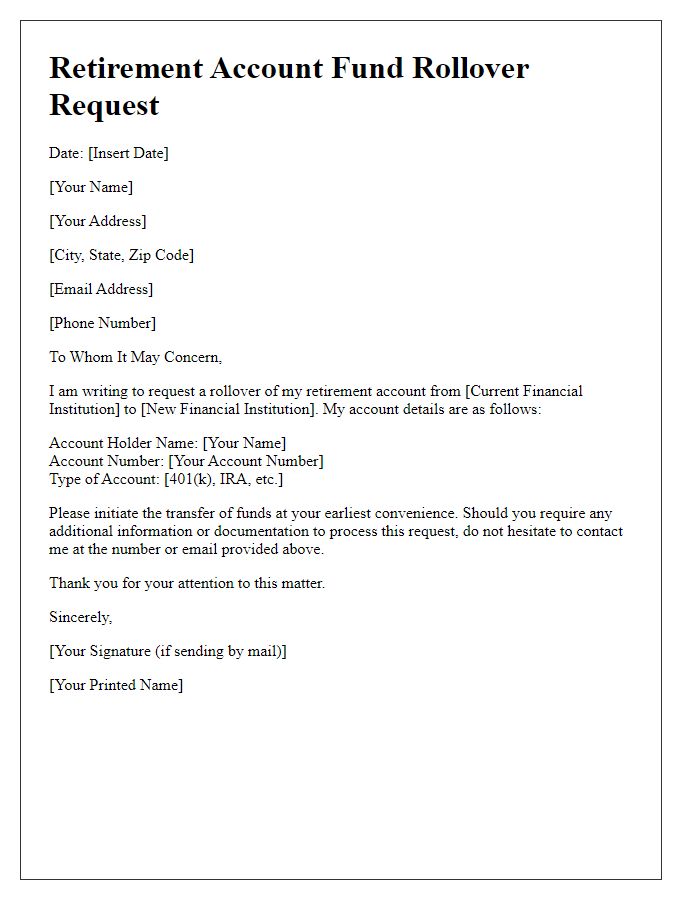 Letter template of retirement account fund rollover request