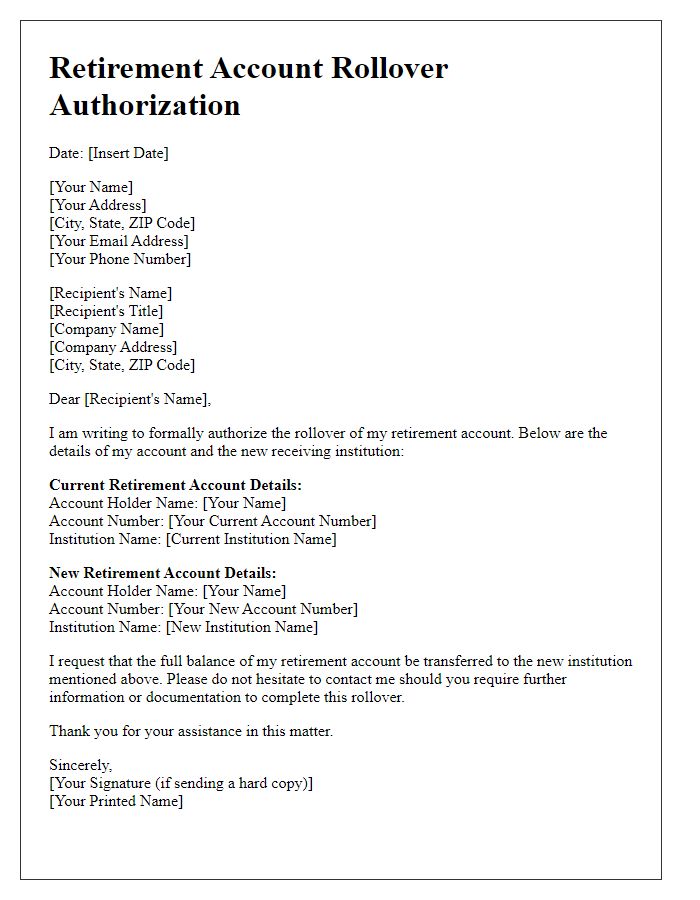 Letter template of retirement account rollover authorization