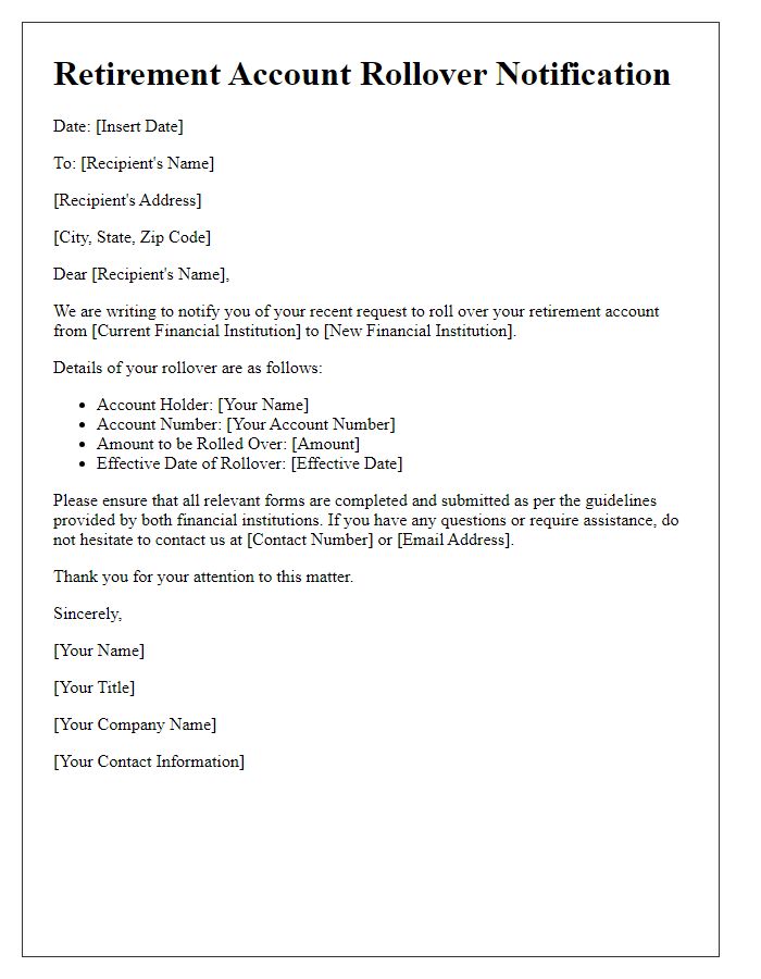 Letter template of retirement account rollover notification