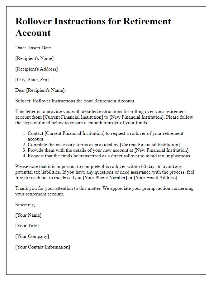 Letter template of rollover instructions for retirement account