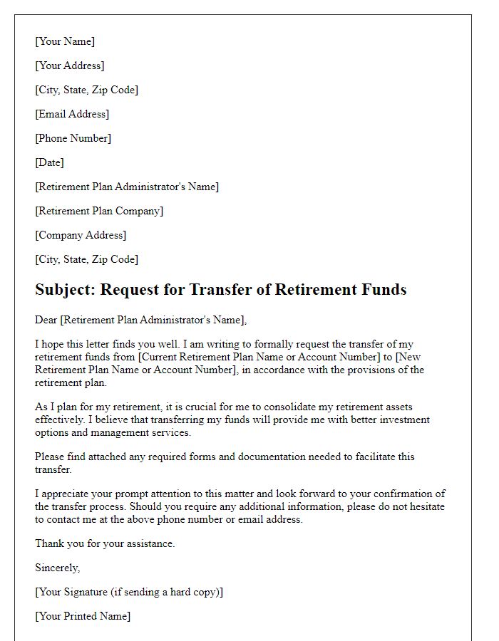 Letter template of transfer request for retirement funds