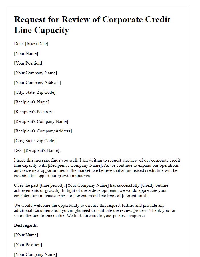 Letter template of request for review of corporate credit line capacity