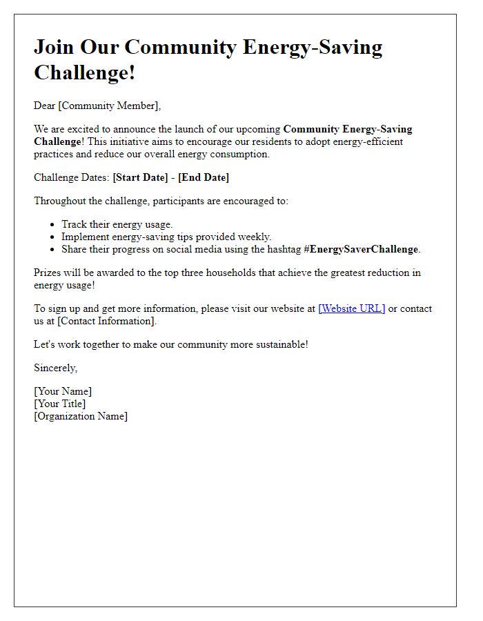 Letter template of community energy-saving challenge announcement.