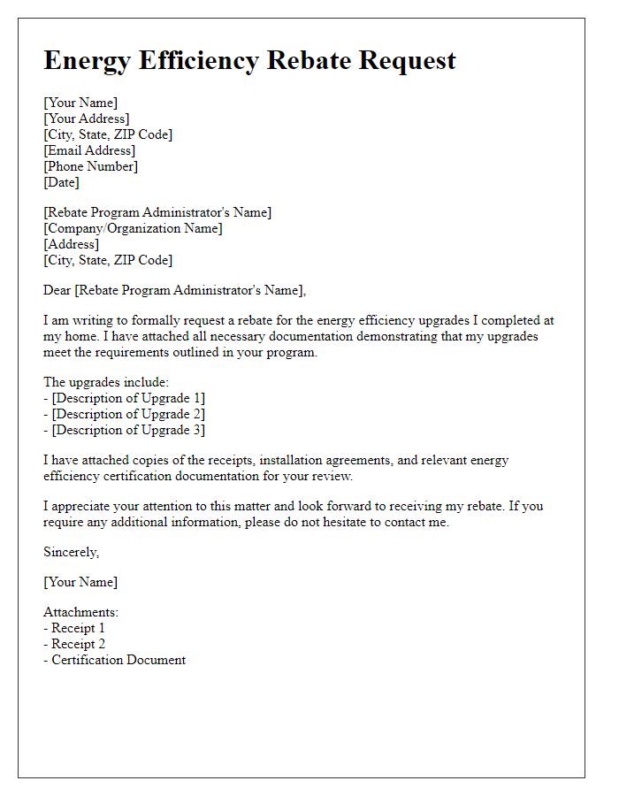 Letter template of energy efficiency rebate request.