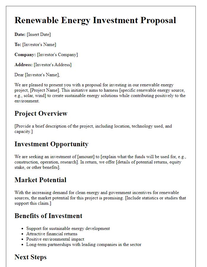 Letter template of renewable energy investment proposal.