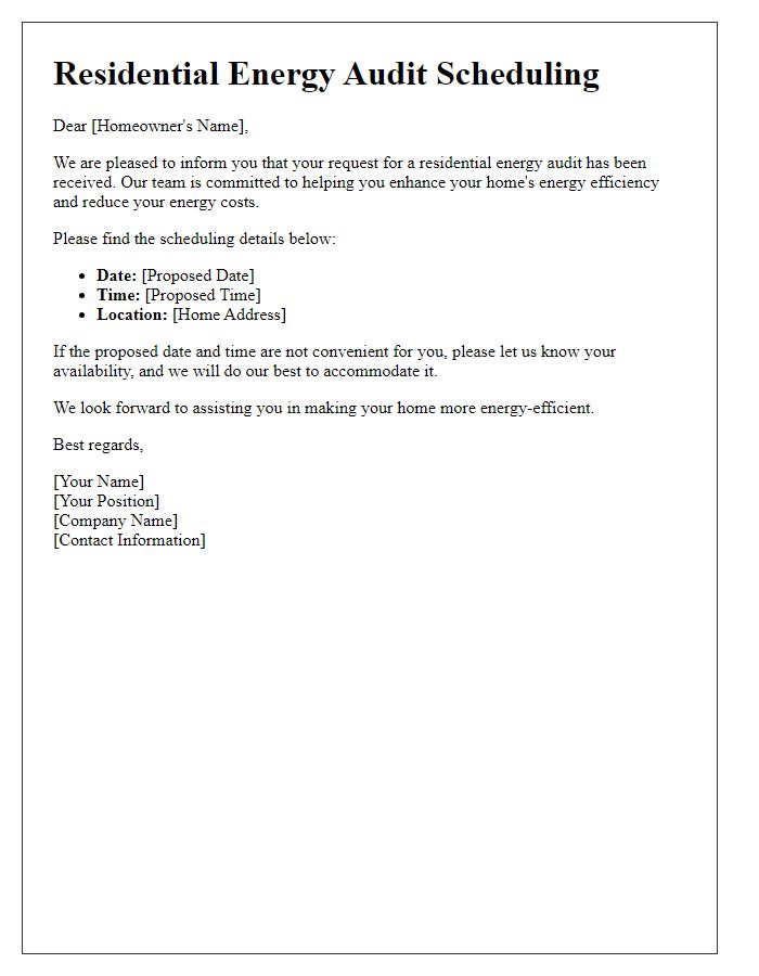 Letter template of residential energy audit scheduling.