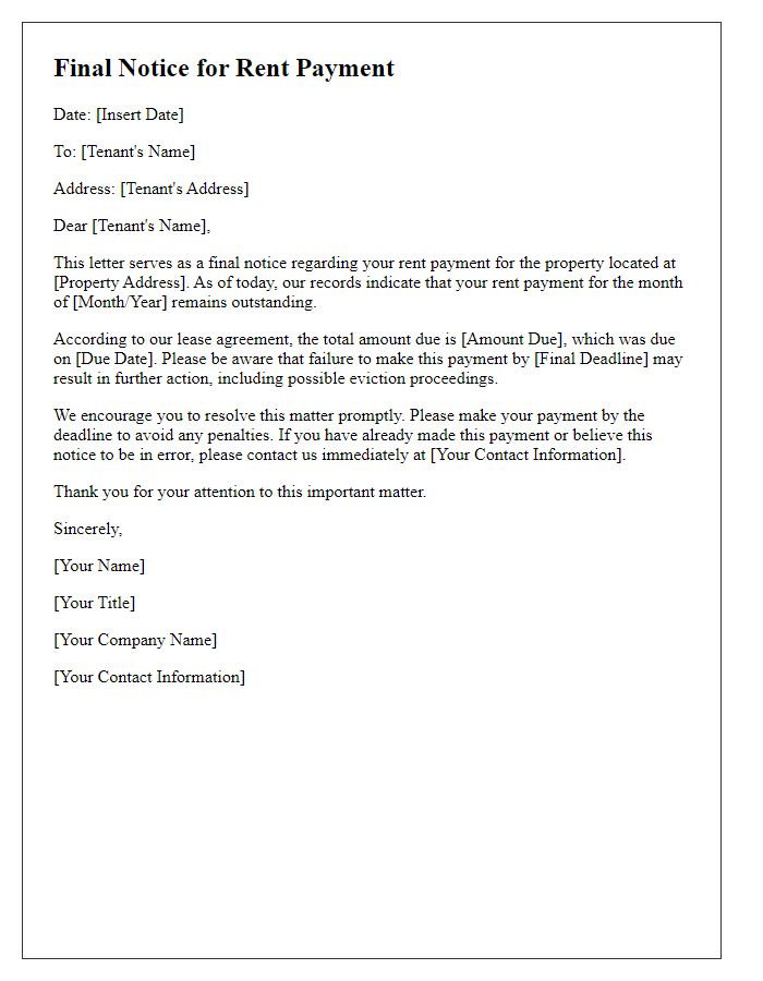 Letter template of final notice for rent payment