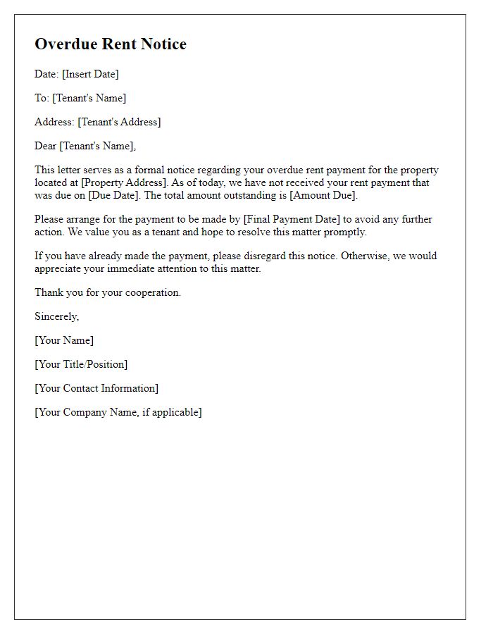 Letter template of overdue rent notice to tenant