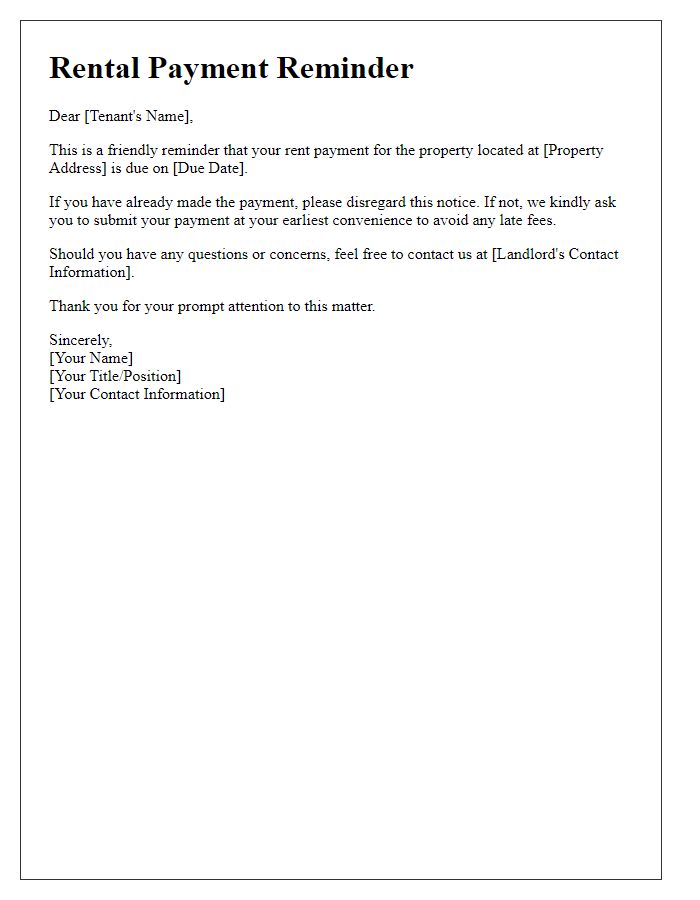 Letter template of rental payment reminder for tenants