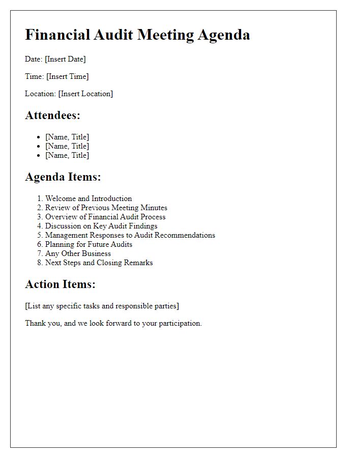 Letter template of financial audit meeting agenda for management