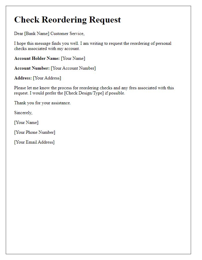 Letter template of personal check reordering process