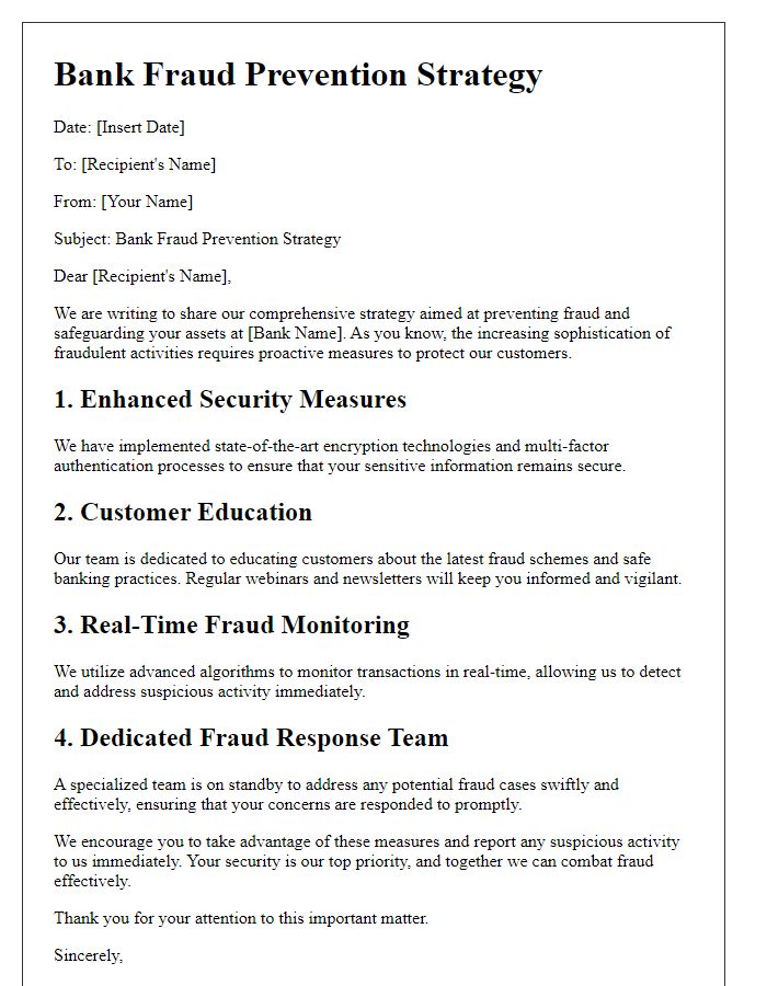 Letter template of Bank Fraud Prevention Strategy