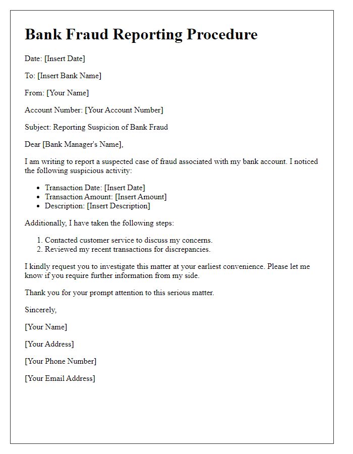 Letter template of Bank Fraud Reporting Procedure