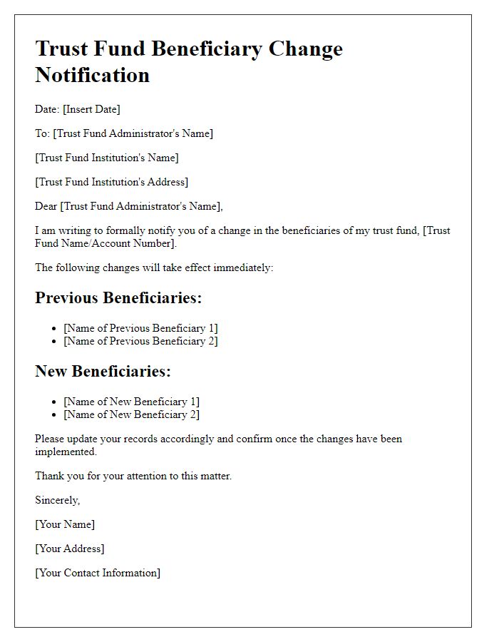 Letter template of trust fund beneficiary change notification