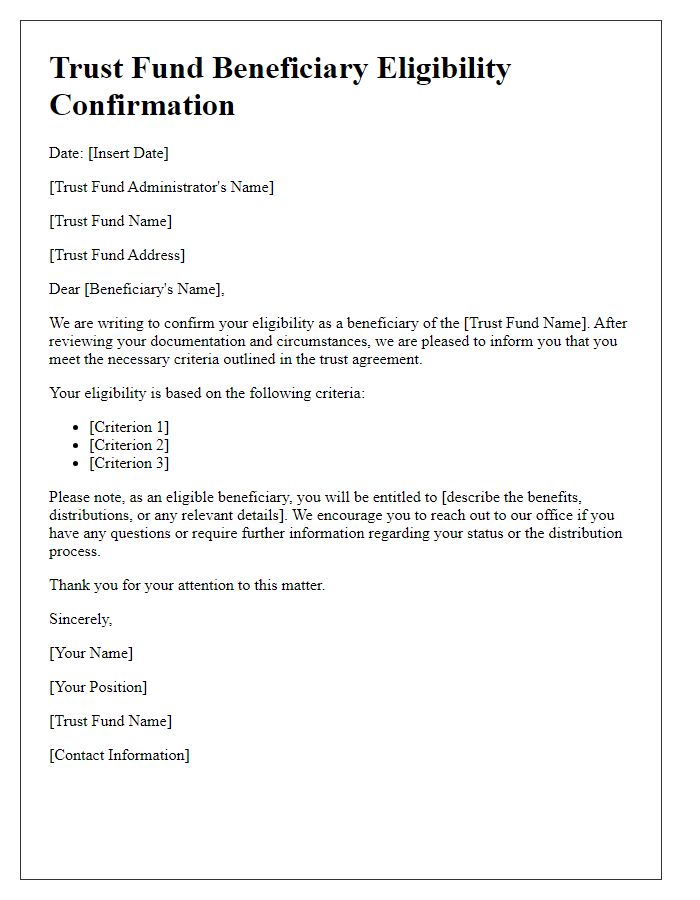 Letter template of trust fund beneficiary eligibility confirmation