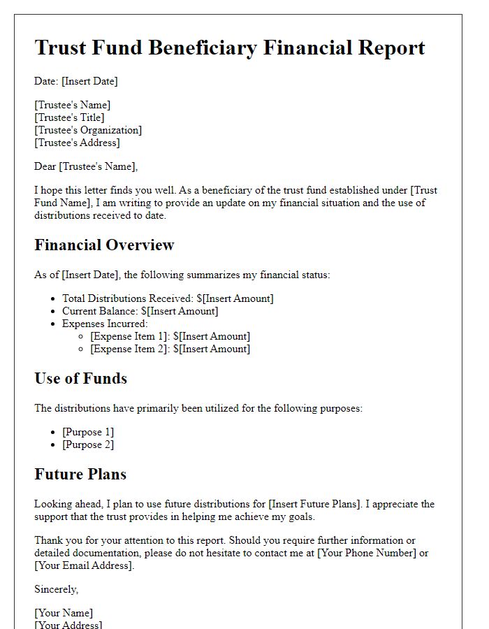 Letter template of trust fund beneficiary financial report