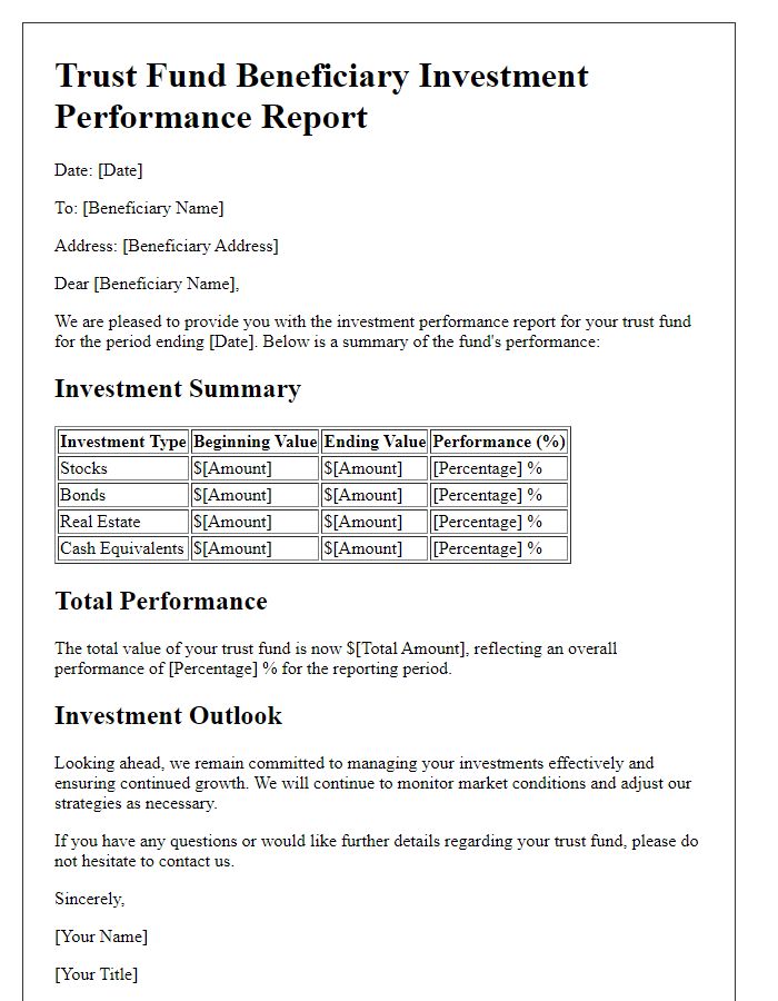 Letter template of trust fund beneficiary investment performance