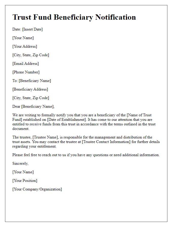 Letter template of trust fund beneficiary notification