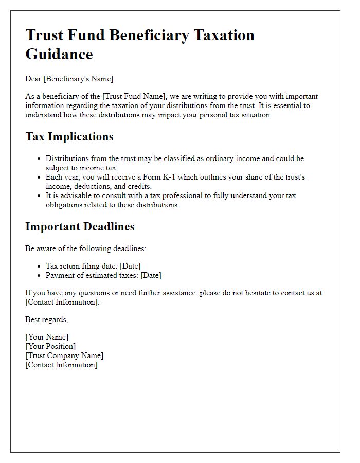 Letter template of trust fund beneficiary taxation guidance