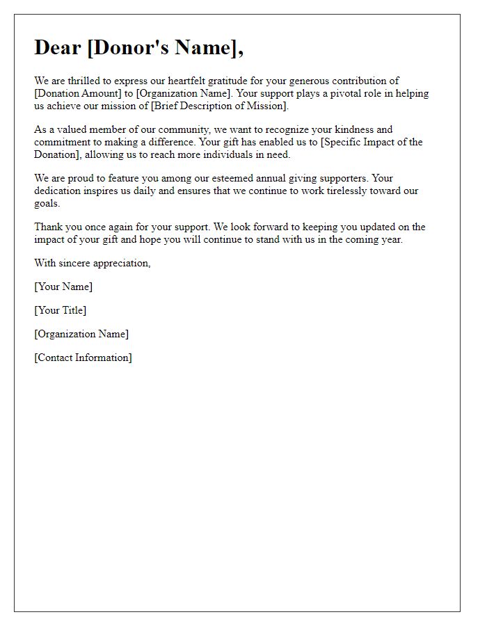 Letter template of annual giving recognition letter.