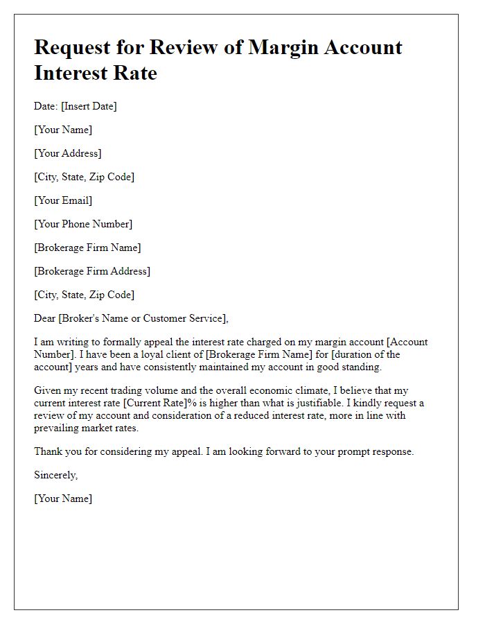 Letter template of margin account interest rate appeal