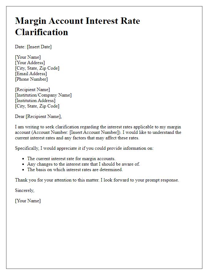 Letter template of margin account interest rate clarification