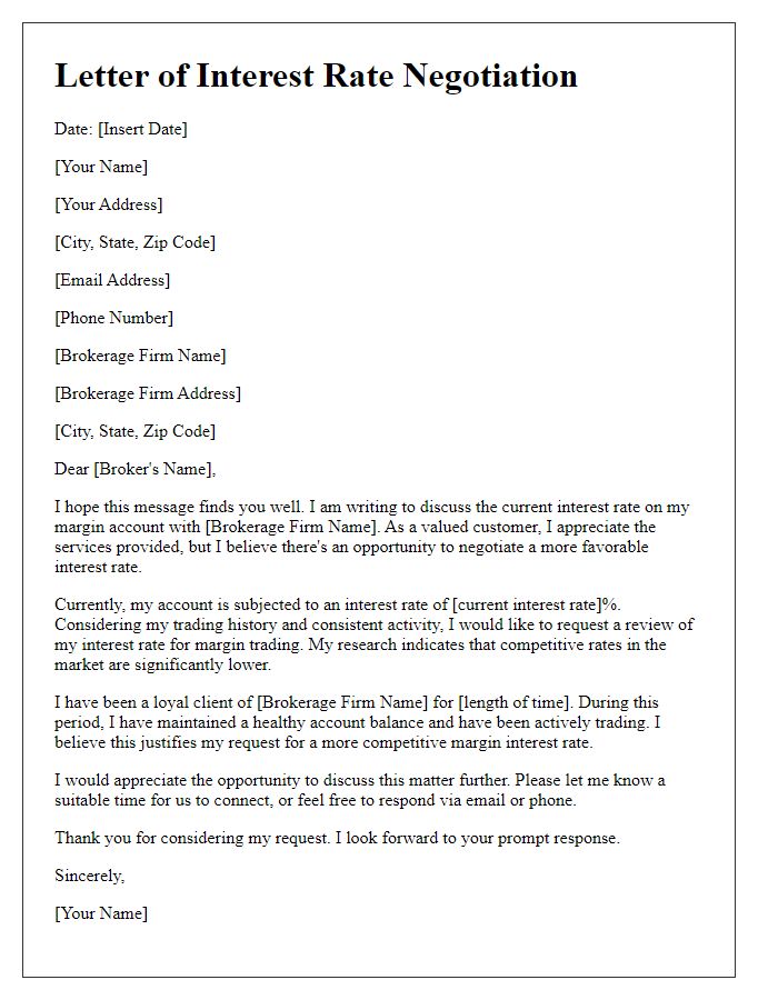 Letter template of margin account interest rate negotiation