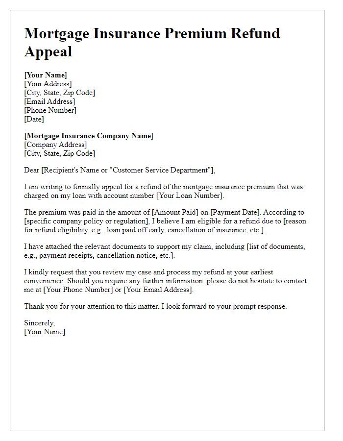 Letter template of mortgage insurance premium refund appeal.