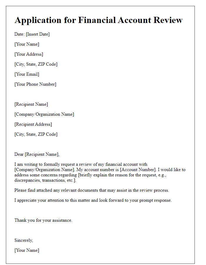 Letter template of application for financial account review
