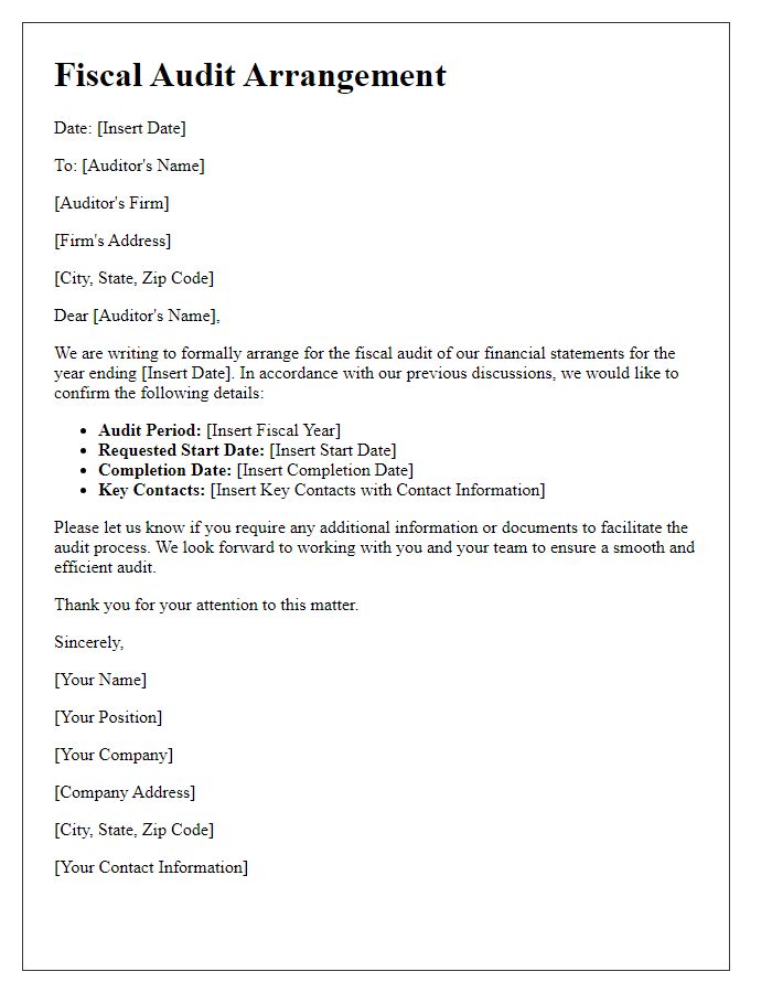 Letter template of correspondence for fiscal audit arrangement