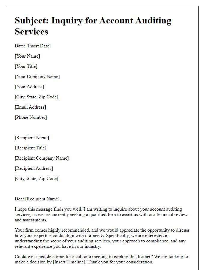 Letter template of professional inquiry for account auditing