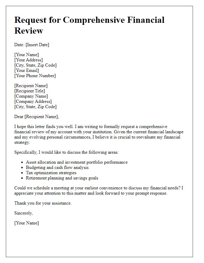 Letter template of request for comprehensive financial review