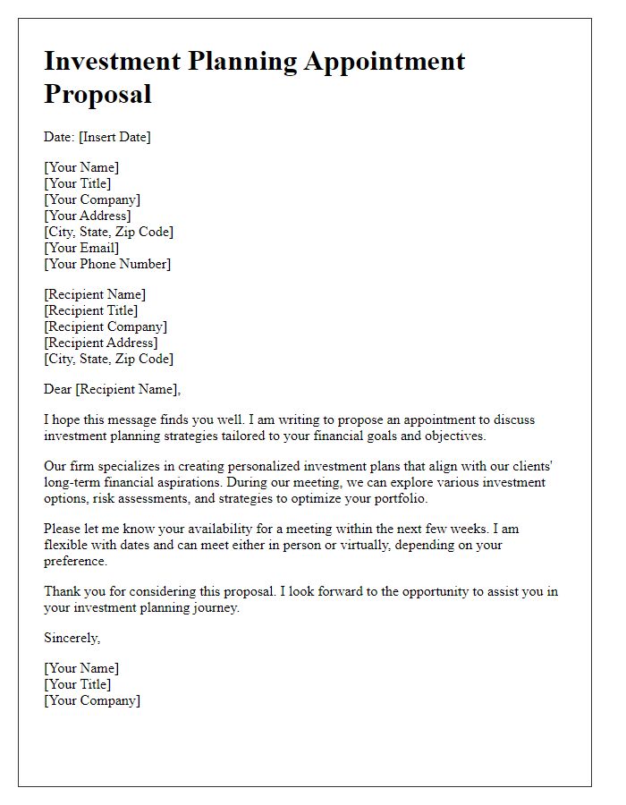 Letter template of proposal for investment planning appointment.