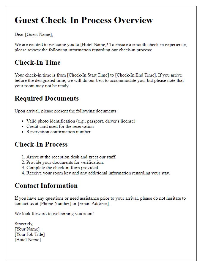 Letter template of Guest Check-In Process Overview.