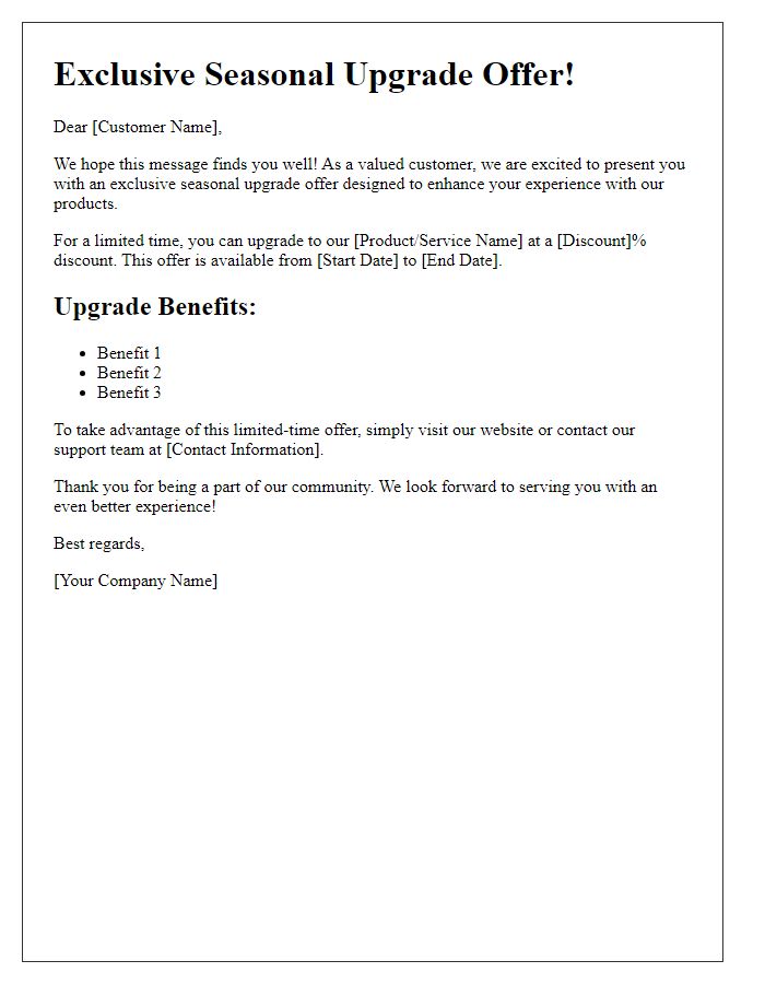 Letter template of seasonal upgrade offer