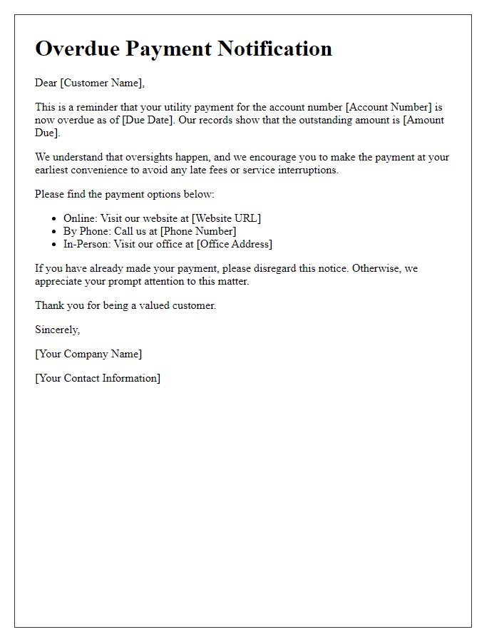 Letter template of overdue utility payment notification