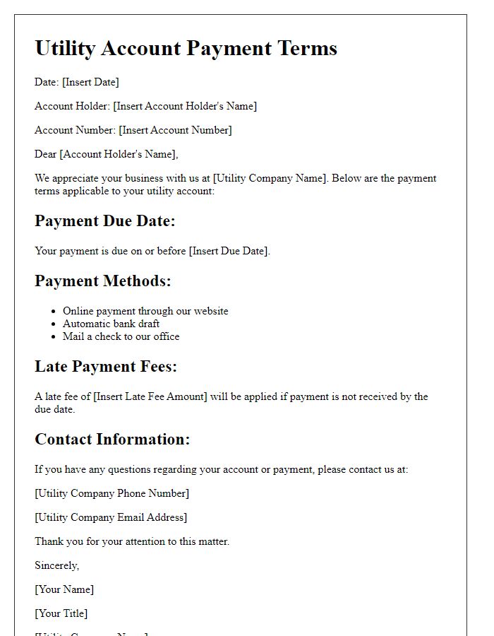 Letter template of utility account payment terms