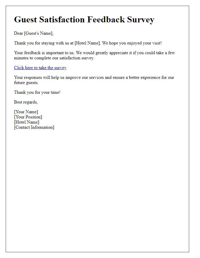Letter template of a post-stay guest satisfaction feedback survey