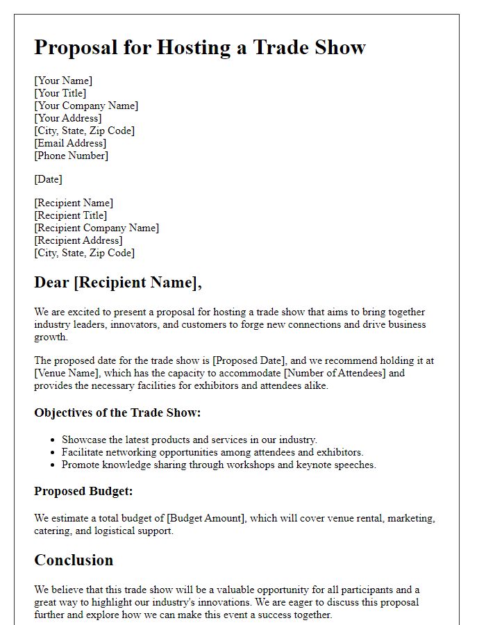 Letter template of proposal for hosting a trade show