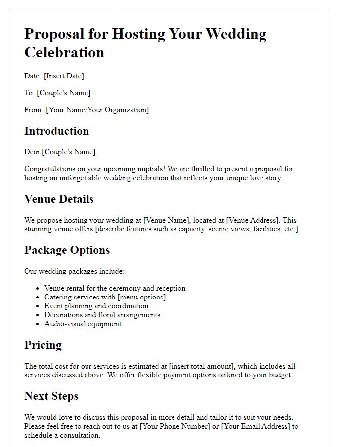 Letter template of proposal for hosting a wedding celebration