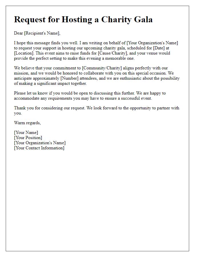 Letter template of request for hosting a charity gala