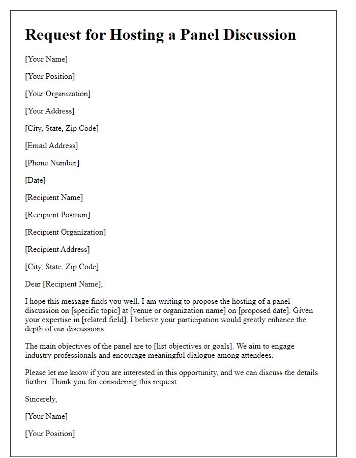 Letter template of request for hosting a panel discussion