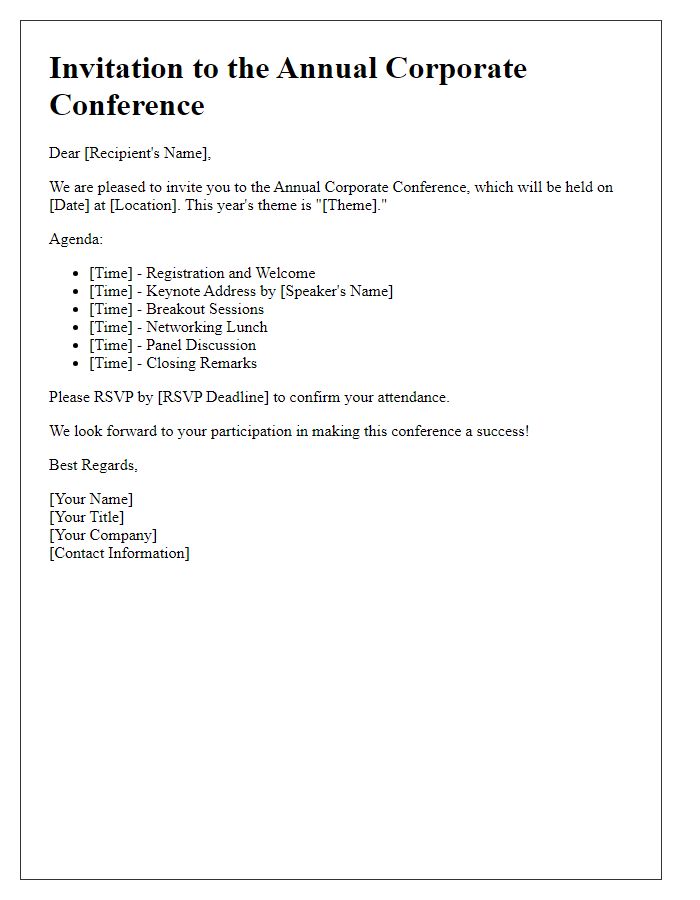 Letter template of annual corporate conference meeting invitation.