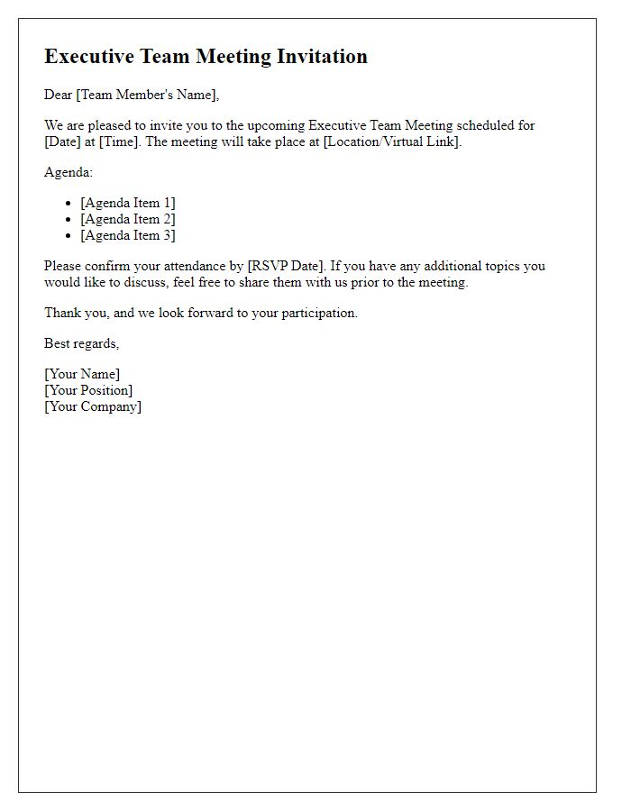 Letter template of executive team meeting invitation.