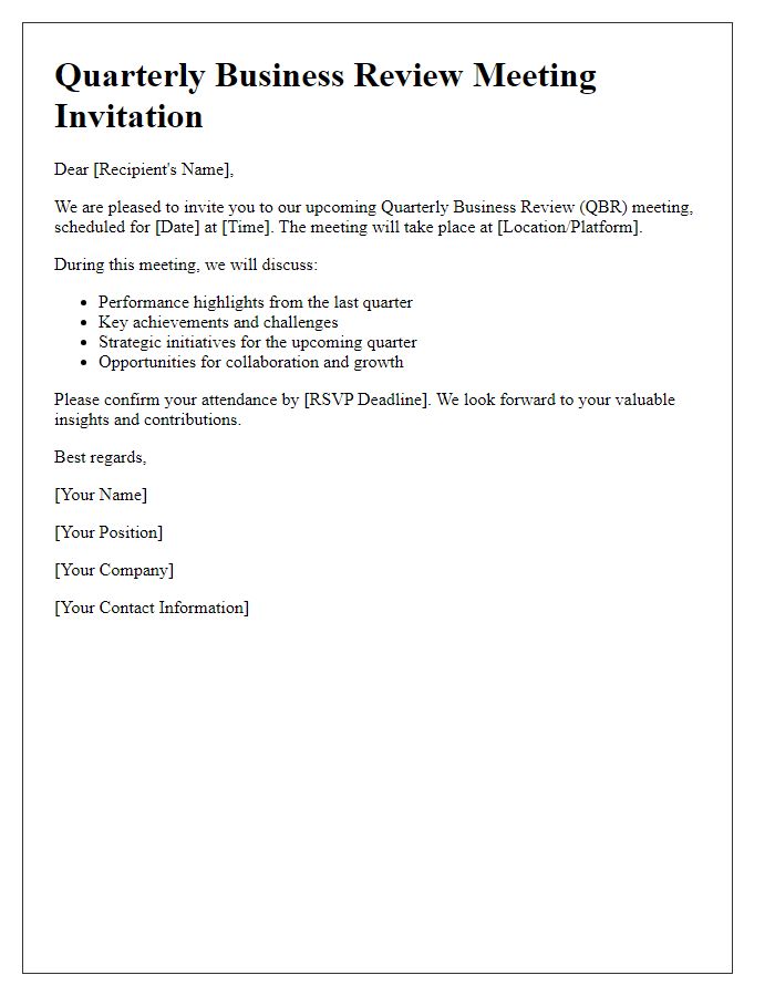 Letter template of quarterly business review meeting invitation.